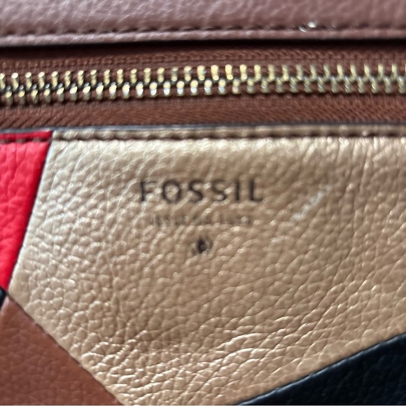 Fossil Fiona Crossbody Color Block Leather Bag Handbag Purse Red Black Brown - Picture 4 of 10